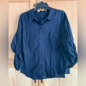 Jones New York Dark Blue Textured Button Front Shirt Sz XXL